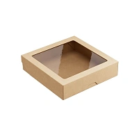 Контейнер бумажный "на вынос" 200х200х48 мм с окном, 1500 мл, цвет крафт