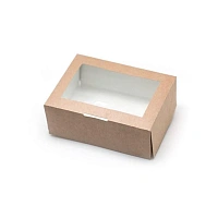 Коробка картонная 330х160х110 мм самосборная с окном, для капкейков (8 шт.), бурая/белая