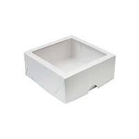 Коробка картонная 250х250х100 мм самосборная с окном, для капкейков (9 шт.), белая