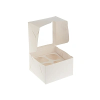 Коробка картонная 160х160х110 мм самосборная с окном, для капкейков (4 шт.), белая
