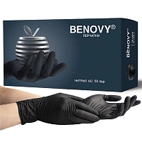 Перчатки нитриловые особопрочные «BENOVY Nitrile MultiColor BS» (S), цвет Черный, 50 пар