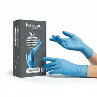 Перчатки нитриловые «BENOVY Nitrile Chlorinated BS» (S), цвет Голубой