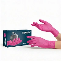 Перчатки нитриловые «BENOVY Nitrile MultiColor BBS» (S), цвет Розовая фуксия, 50 пар
