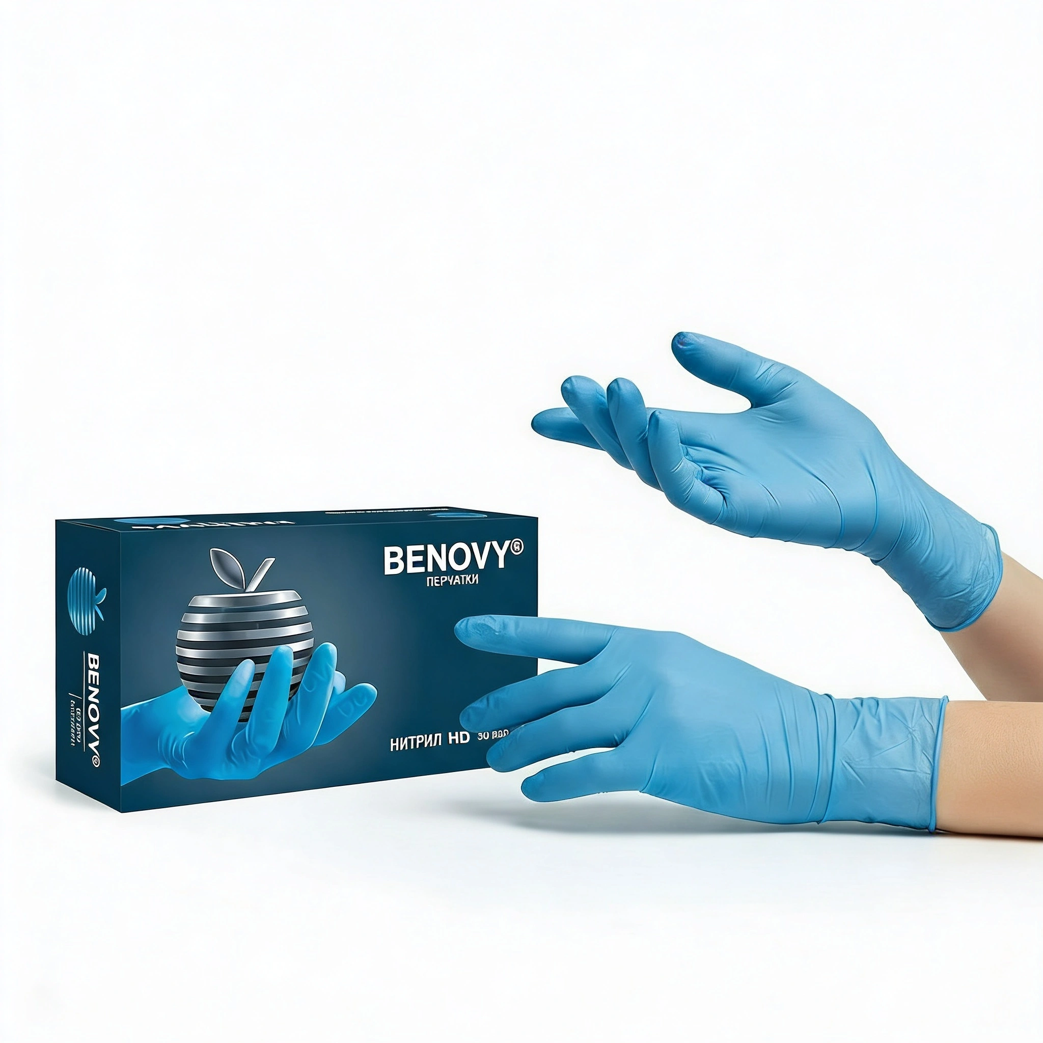 Перчатки нитриловые особопрочные «BENOVY Nitrile MultiColor BI» (M), цвет Голубой, 50 пар