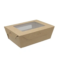 Ланч-бокс бумажный 150х115х50 мм с окном, 600 мл, цвет крафт