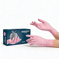 Перчатки нитриловые «BENOVY Nitrile MultiColor» (S), цвет Розовый, 50 пар