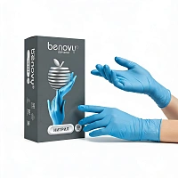 Перчатки нитриловые «BENOVY Nitrile Chlorinated BS» (XS), цвет Голубой