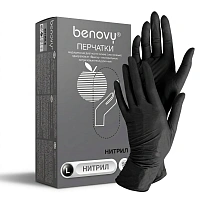 Перчатки смотровые нитриловые неопудренные «BENOVY» (L), цвет Черный